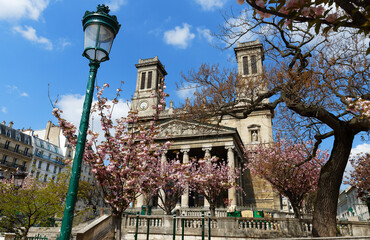 View of Saint-Vincent-de-Paul Church 1824 - 1844 dedicated to Saint Vincent de Paul. Paris, France. - obrazy, fototapety, plakaty