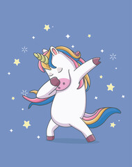 unicorn cute dabbing style with star. cartoon illustration