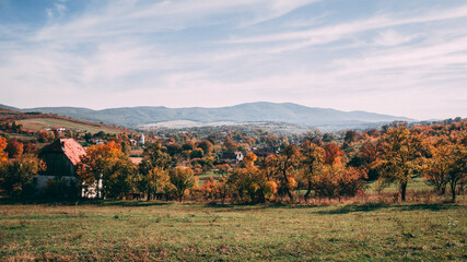 Fototapeta na wymiar Amazing autumn colors, forest, mountains
