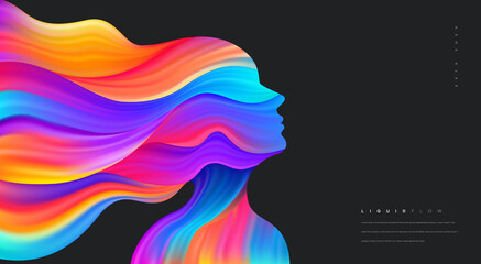 Woman face vector with colorful wave lines, Dynamic 3d portrait,  Liquid flow vector face element for website, brochure, poster. Modern woman face vector illustration.