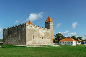Kuressaare Episcopal Castle on Saaremaa Island, Estonia.Medieval fortification in late Gothic style with bastion.Sightseeing in the Baltics.Sunny summer day.Famous tourist attraction in north Europe.