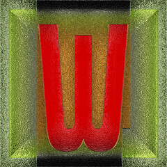  square graphic with the upper-case character W representing a capital letter on chromed sheet...