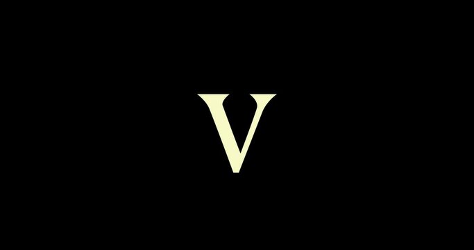 Animation of logo design. Luxury monogram. Round Emblem rotates. Capital letter V. Falling crown. Drawn ribbon. Art template in motion.