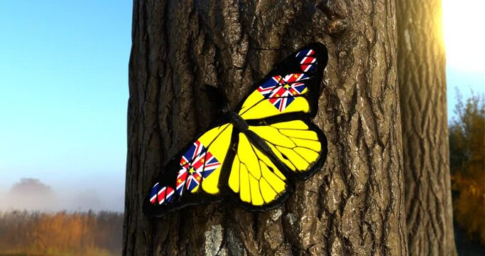 Flag of Niue on Butterfly Wings Realistic 4K UHD 60FPS