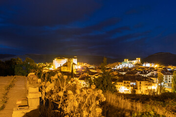 Mora de Rubielos Teruel Aragon Spain on October 12, 2020: : nightscape in the medieval village
