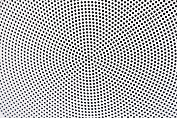 Protective white perforated mesh for music speakers.