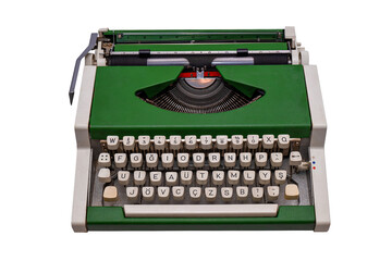 vintage green typewriter isolated on white background