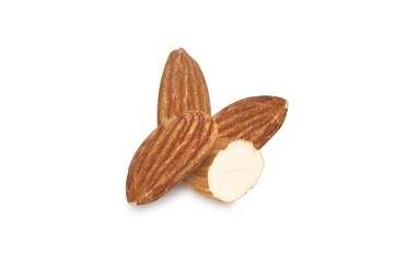 Heap of almonds isolated on white background