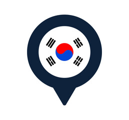 south korea flag and map pointer icon. National flag location icon vector design, gps locator pin. vector illustration