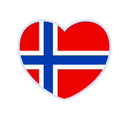 norway flag in a shape of heart. Icon flat heart symbol of love on the background national flag. Vector illustration.