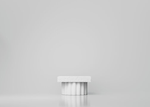 3D Stone Podium Pillar Pedestal On White Background. Gray Display For Beauty Product, Cosmetic Promotion. Natural Rock, Stone. Minimal Studio Scene. Abstract 3d Render With Copy Space. Column Stand