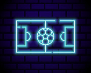 Live Soccer Neon Sign Vector. Live Football Logo neon, design template emblem, online soccer symbol, light banner, bright night football advertising, european football sign. Vector illustration