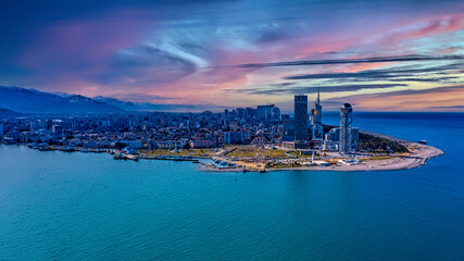 Fototapeta na wymiar Batumi, Georgia - April 29, 2021: Aerial view of the city from the sea