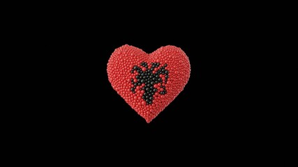 Albania National Day. Independence Day. Heart shape made out of shiny spheres on black background. 3D rendering.