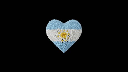 Argentina National Day. Independence Day. Heart shape made out of shiny spheres on black background. 3D rendering.