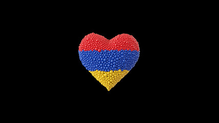 Armenia National Day. Independence Day. Heart shape made out of shiny spheres on black background. 3D rendering.