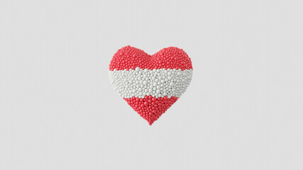 Austria National Day. Heart shape made out of shiny spheres on white background. 3D rendering.