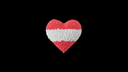 Austria National Day. Heart shape made out of shiny spheres on black background. 3D rendering.