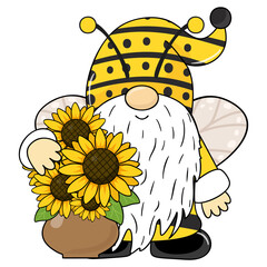 Vector illustration of a gnome with a flower for spring and summer. Cartoon style.