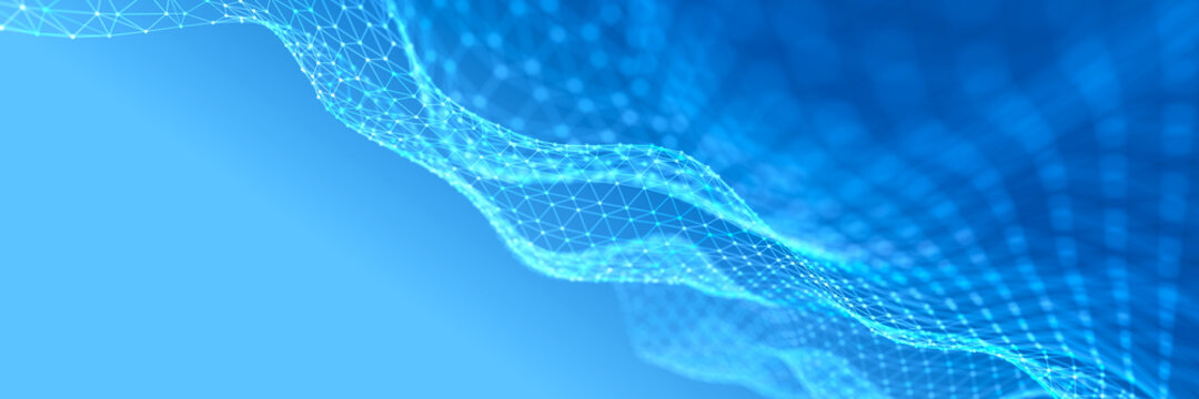 Abstract digital blue background. Network connection structure. Big data. Futuristic wave. 3D rendering.