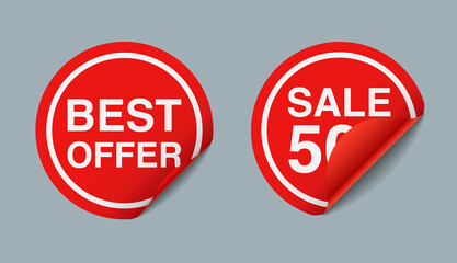 3D red sticker price tags sale, vector illustration