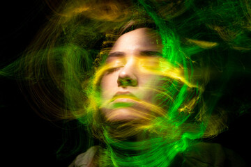 lightpainting portrait, new art direction, long exposure photo without photoshop, light drawing at long exposure	