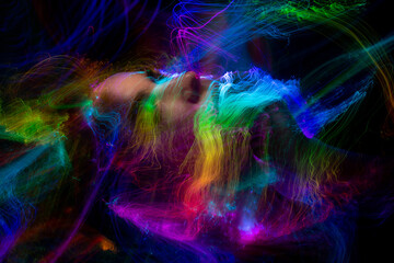 lightpainting portrait, new art direction, long exposure photo without photoshop, light drawing at long exposure	