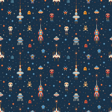 Pixel Art Inter Galactic Adventure Space Pattern