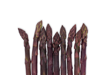 Purple asparagus isolated on white background. Fresh vegetables.