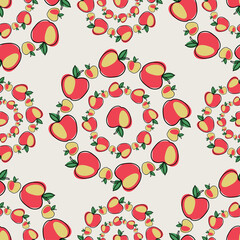 Modern seamless vector pattern abstract silhouettes of summer apples fruits in bright colors