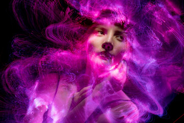 lightpainting portrait, new art direction, long exposure photo without photoshop, light drawing at long exposure	
