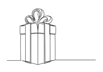 Gift box continuous one line drawing. Birthday gift isolated white background. Vector illustration