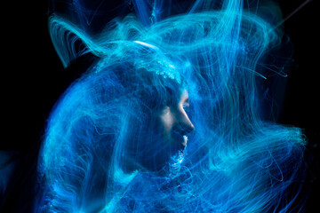 lightpainting portrait, new art direction, long exposure photo without photoshop, light drawing at long exposure	
