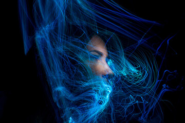 lightpainting portrait, new art direction, long exposure photo without photoshop, light drawing at long exposure	
