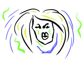 Vector simple lineart illustration: ugly old woman