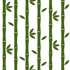 Seamless pattern of green vertical stems, bamboo branches and leaves . Natural eco-friendly plant ornament for background, wallpaper, packaging paper. Vector graphics.