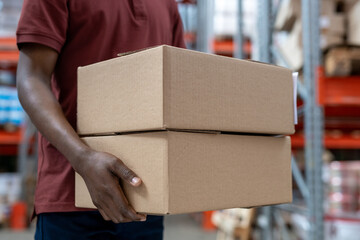 Black mover carrying cardboard boxes