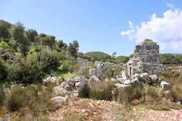 Fototapeta na wymiar abandoned ruins of ancient lycian town Andriake in Turkey