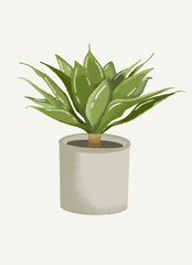 Watercolour illustration of a pot flower. Home garden. Eco house