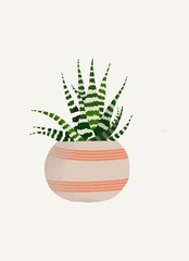 illustration of a cactus. Watercolour succulent in a pot. Poster design 