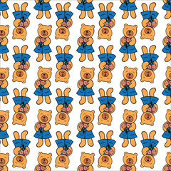 Seamless background with cute bears. Cartoon characters. Decorative texture.
