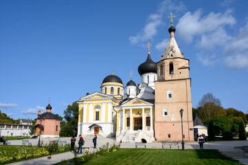Fototapeta na wymiar On the territory of the Staritsky Holy Dormition Monastery, Staritsa, Tver region, Russian Federation, September 20, 2020