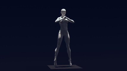 White Light Grey Stone Muscular Woman Statue Floating with Top Down Lighting 3d illustration render
