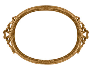 Golden oval frame for paintings, mirrors or photo isolated on white background. Design element with...