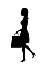 Vector silhouette of a young woman carrying a bag
