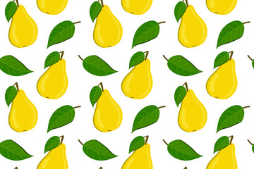 Tropical background with pears. Fruit repeated background. Vector illustration of a seamless pattern with fruits. Modern exotic abstract design. 