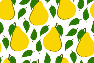 Tropical background with pears. Fruit repeated background. Vector illustration of a seamless pattern with fruits. Modern exotic abstract design. 