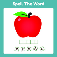 Fototapeta premium Spelling Word Scramble Game Template Apple. Perfect for Kids Activity.