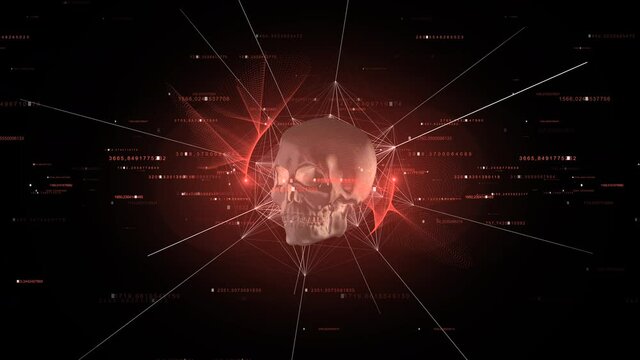 Rotation of the shining skull with particles, plexus and numbers.