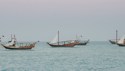 Obraz premium Traditional Dhow boats in Dhow festival, Doha Qatar. Selective focus